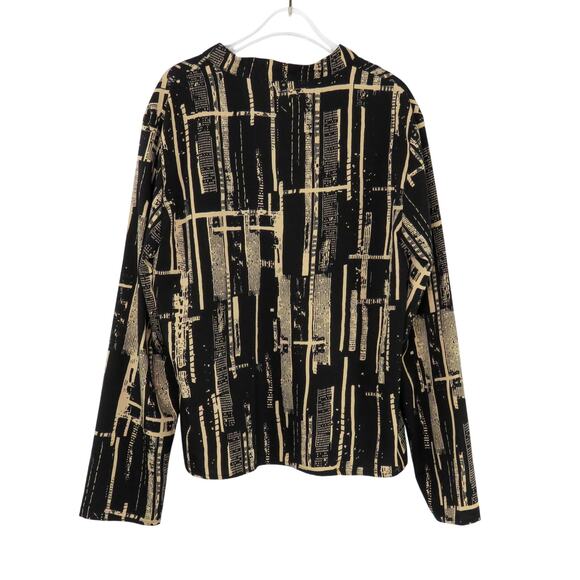 Shein Black Abstract Pattern V-Neck Long Sleeve Blouse Large - Picture 3 of 4